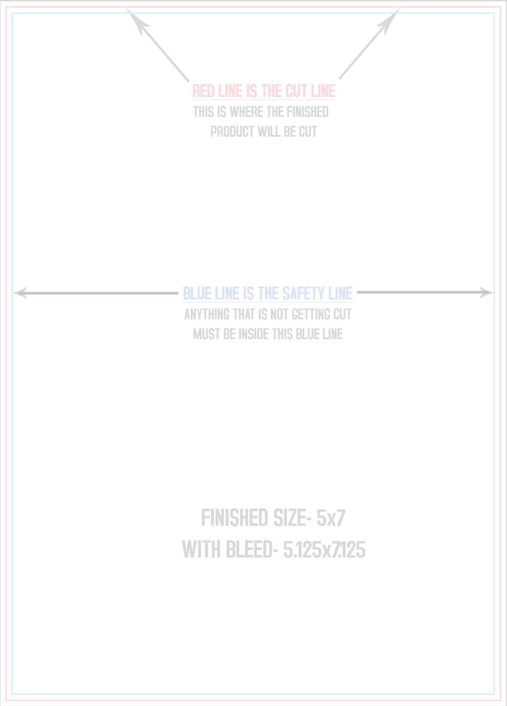Postcards 5" x 7" Vertical trim, safety and fold template guide