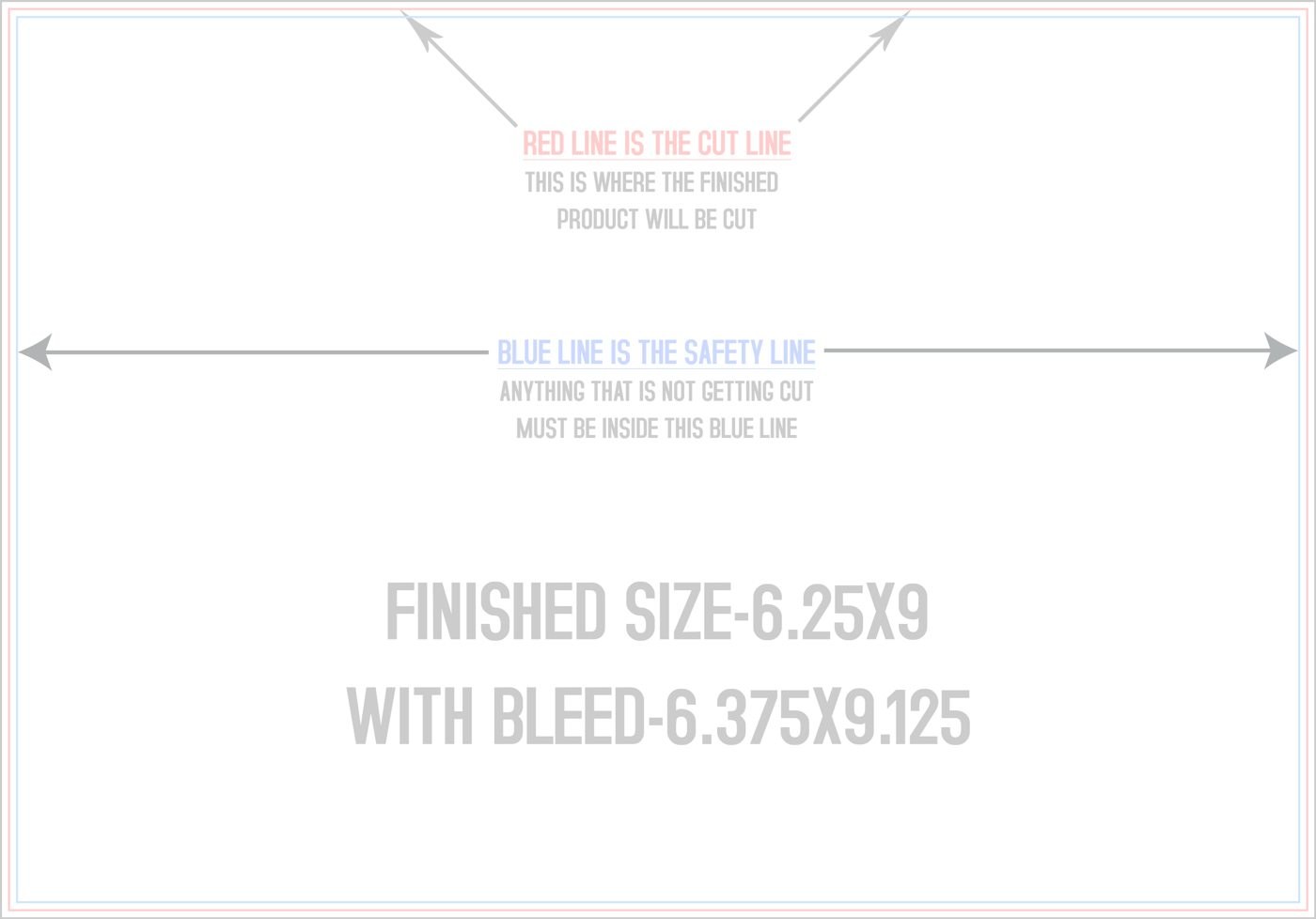 Postcards 6.25" x 9" Horizontal trim, safety and fold template guide
