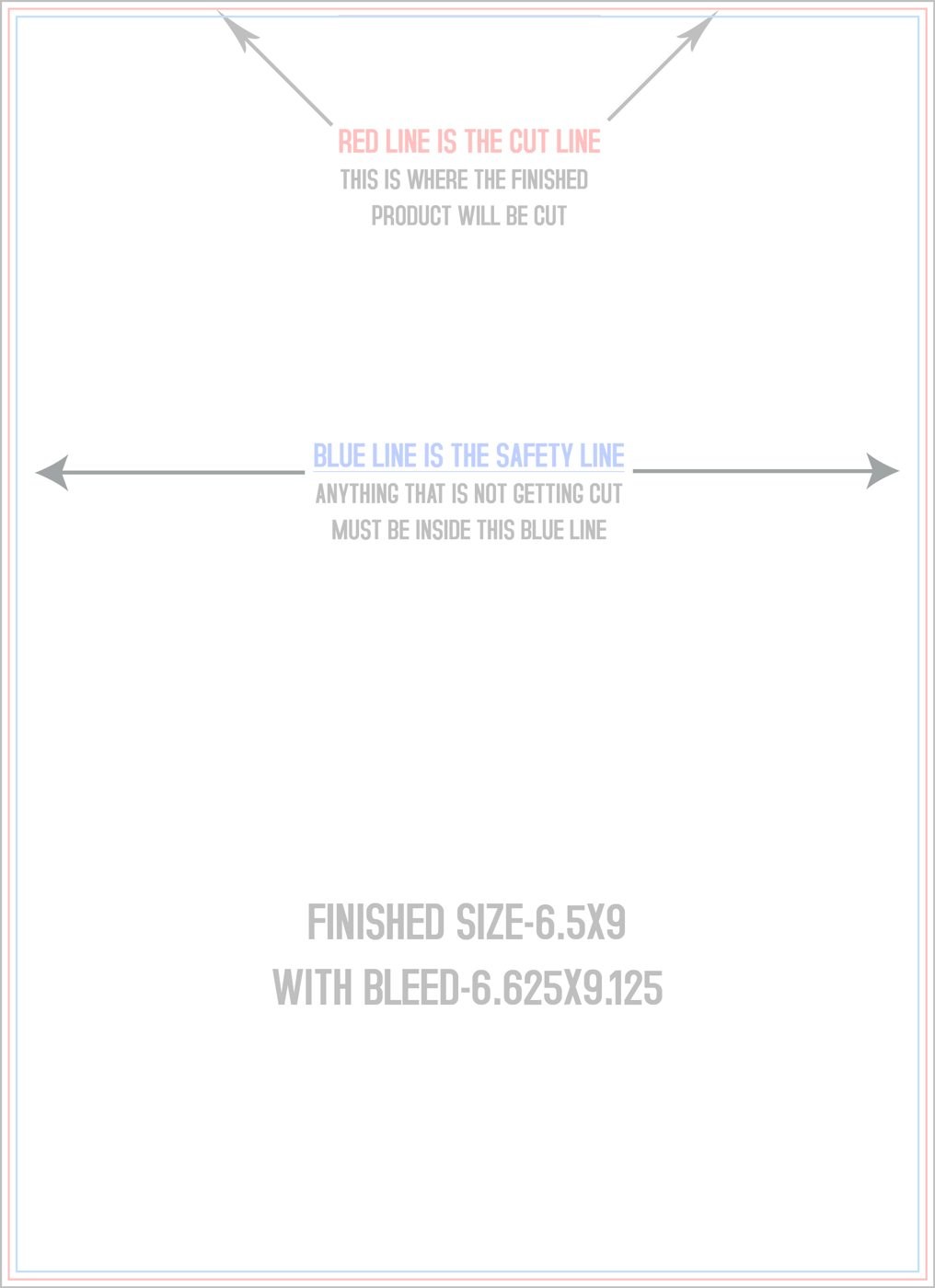 Postcards 6.5" x 9" Standard (Vertical) trim, safety and fold template guide