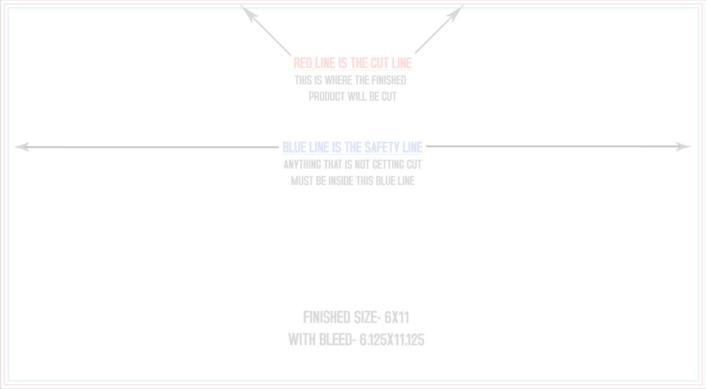 Postcards 6" x 11" Horizontal trim, safety and fold template guide