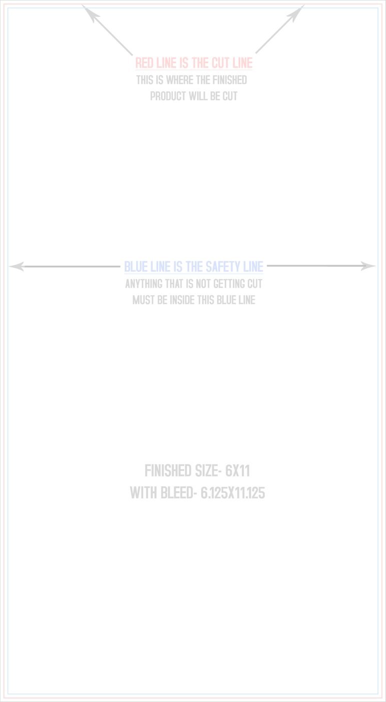Postcards 6" x 11" Vertical trim, safety and fold template guide