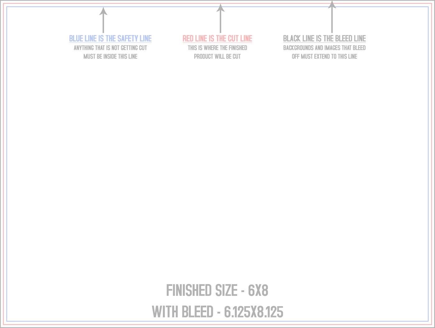 Postcards 6" x 8" Horizontal trim, safety and fold template guide