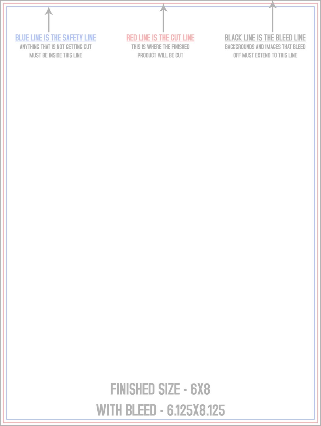 Postcards 6" x 8" Vertical trim, safety and fold template guide