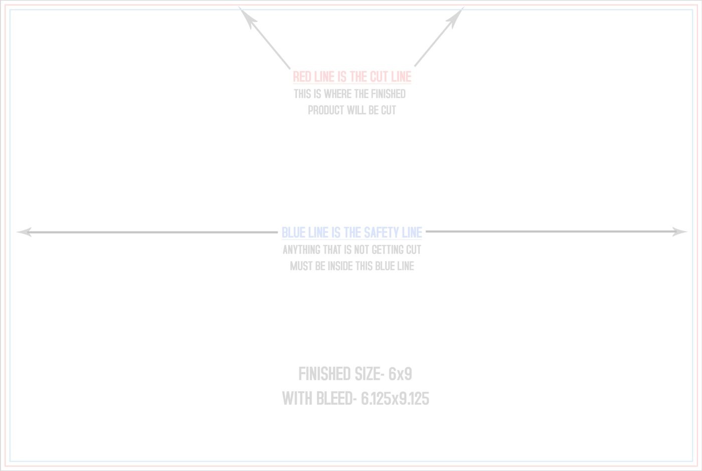 Postcards 6" x 9" Horizontal trim, safety and fold template guide