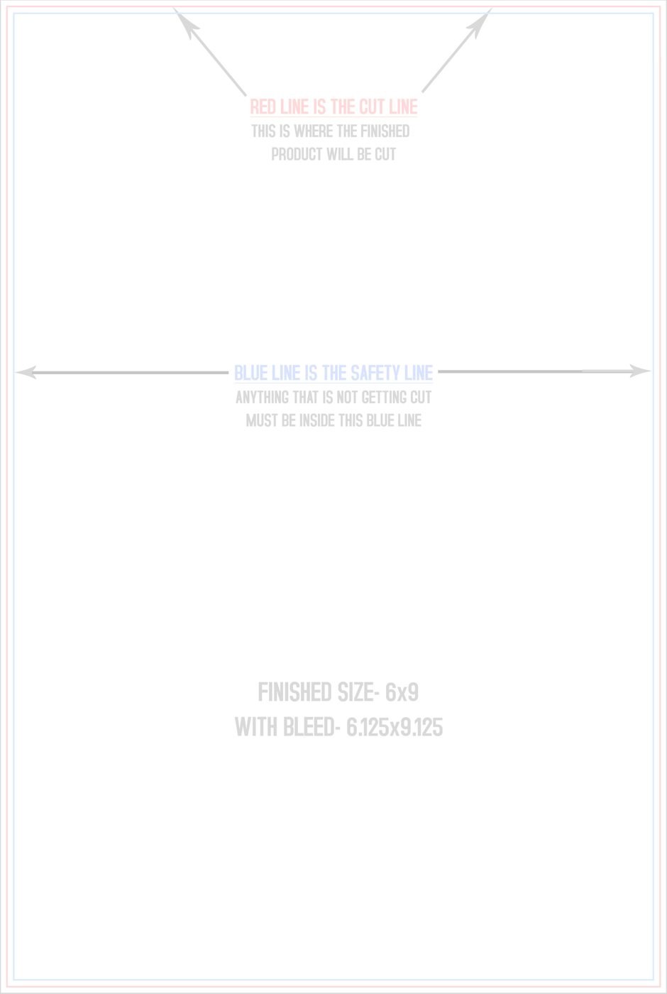 Postcards 6" x 9" Vertical trim, safety and fold template guide
