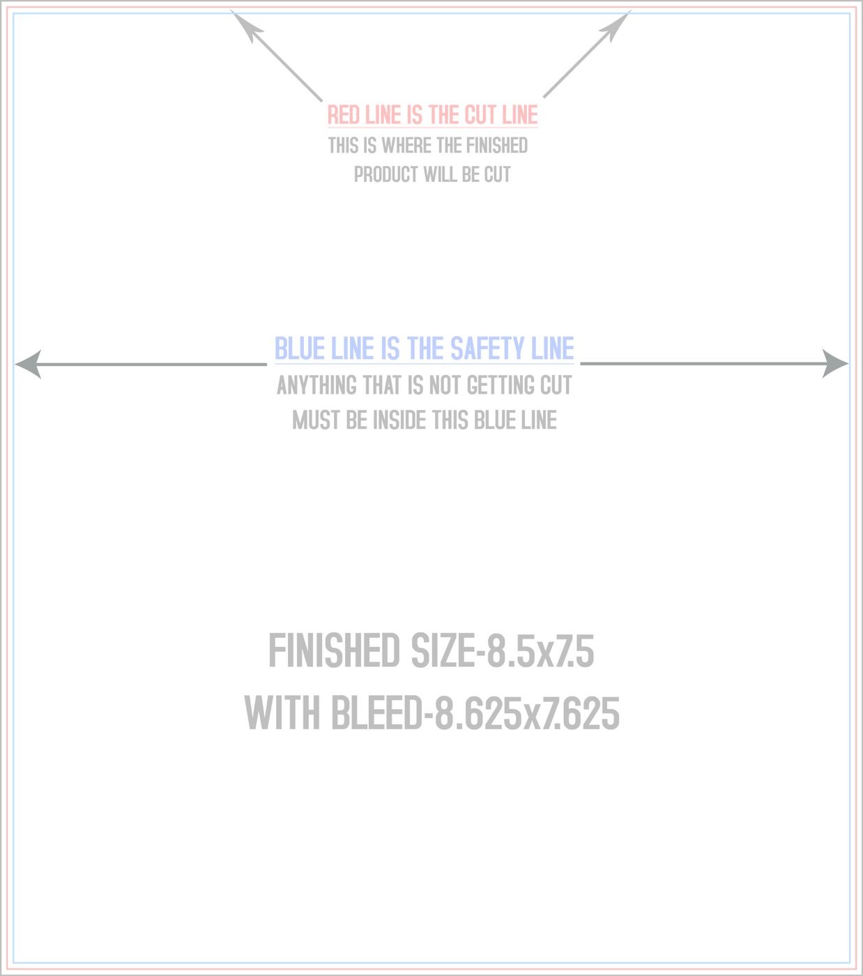 Postcards 7.5" x 8.5" Vertical trim, safety and fold template guide