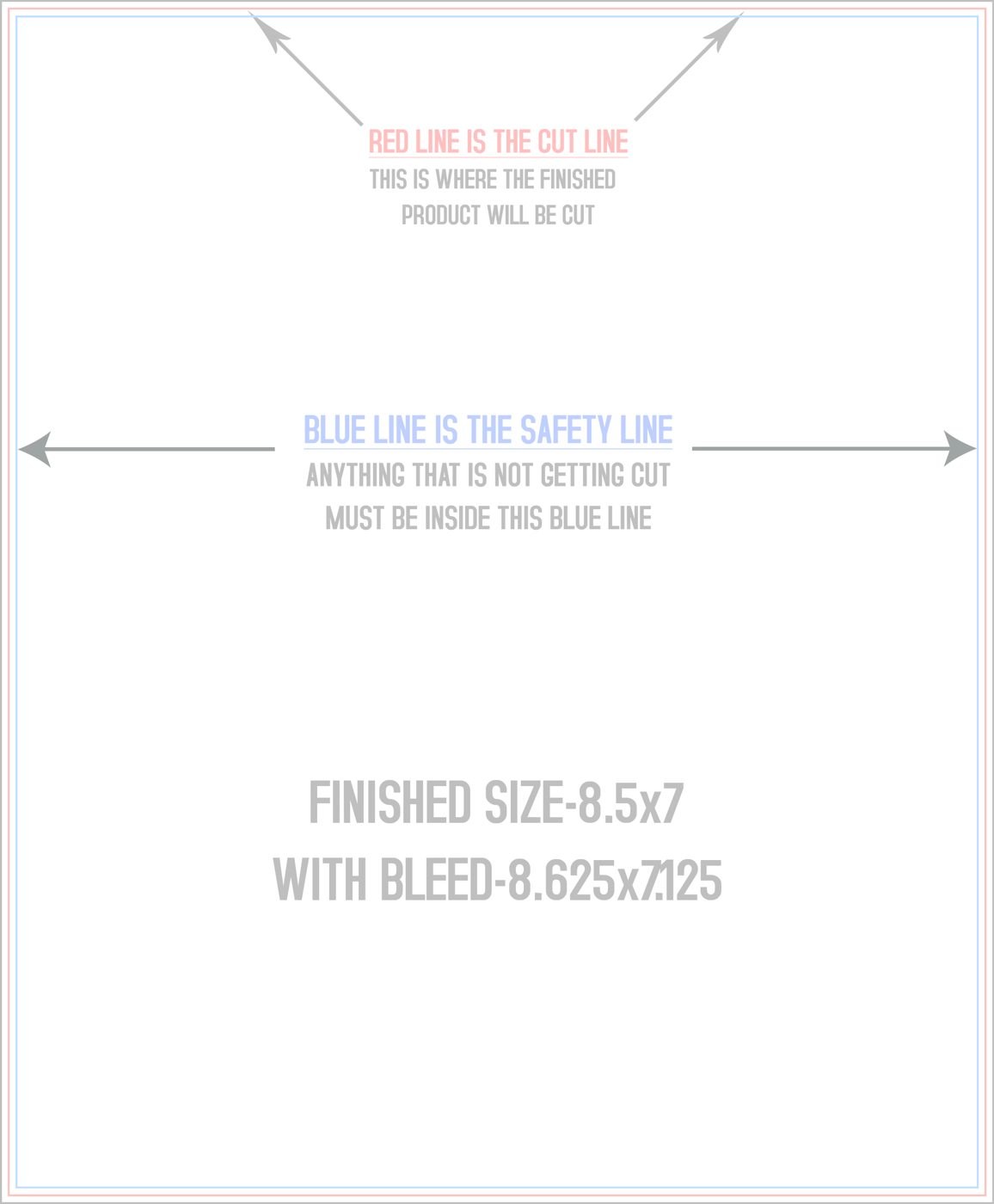 Postcards 7" x 8.5" Vertical trim, safety and fold template guide