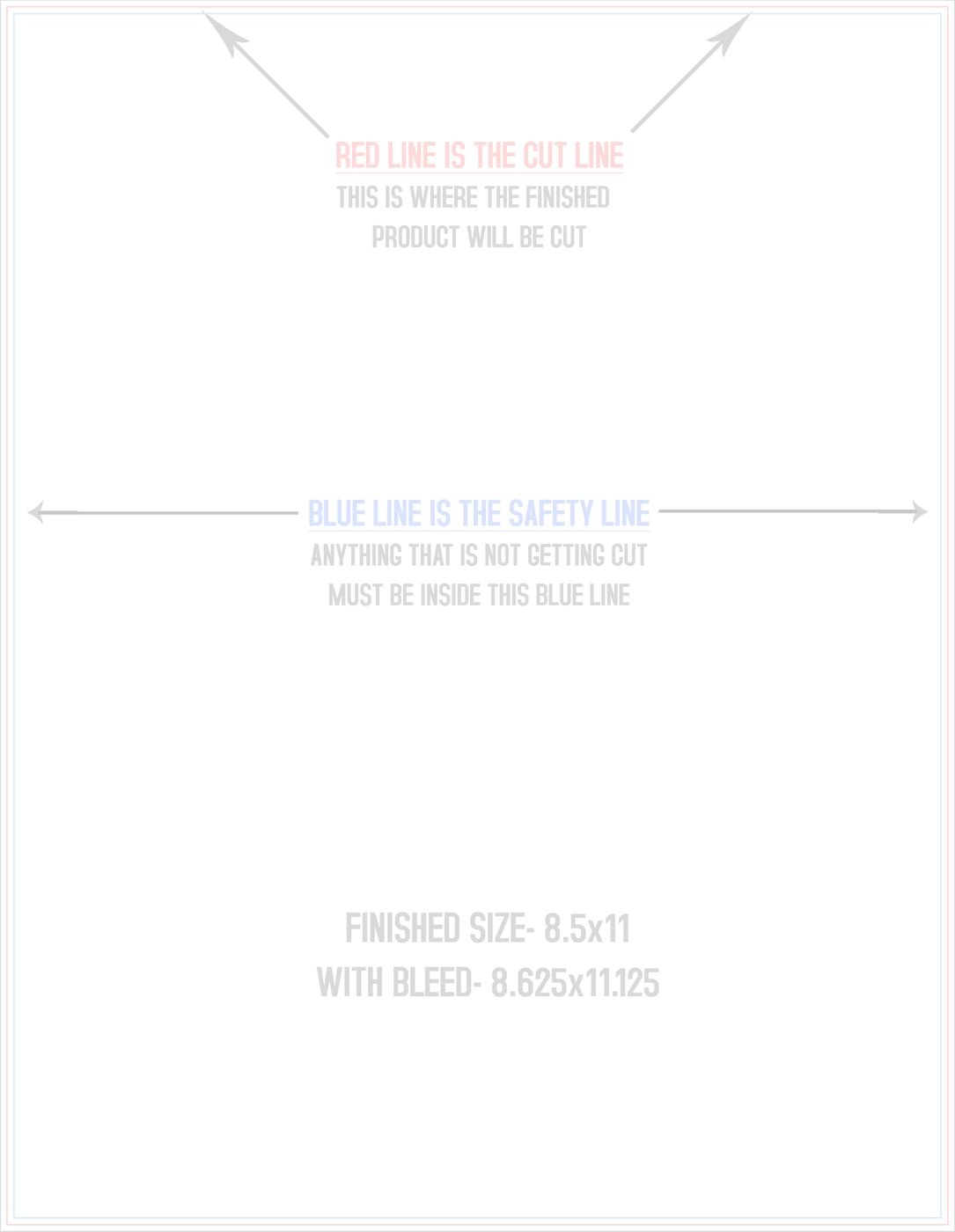 Postcards 8.5" x 11" Standard (Vertical) trim, safety and fold template guide