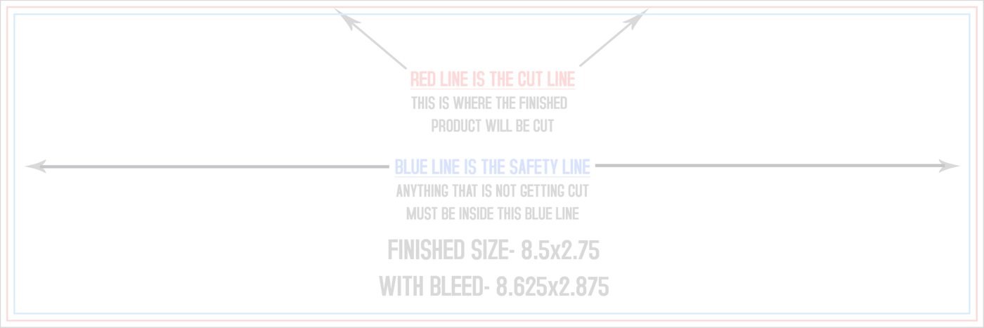 Postcards 8.5" x 2.75" Standard (Horizontal) trim, safety and fold template guide