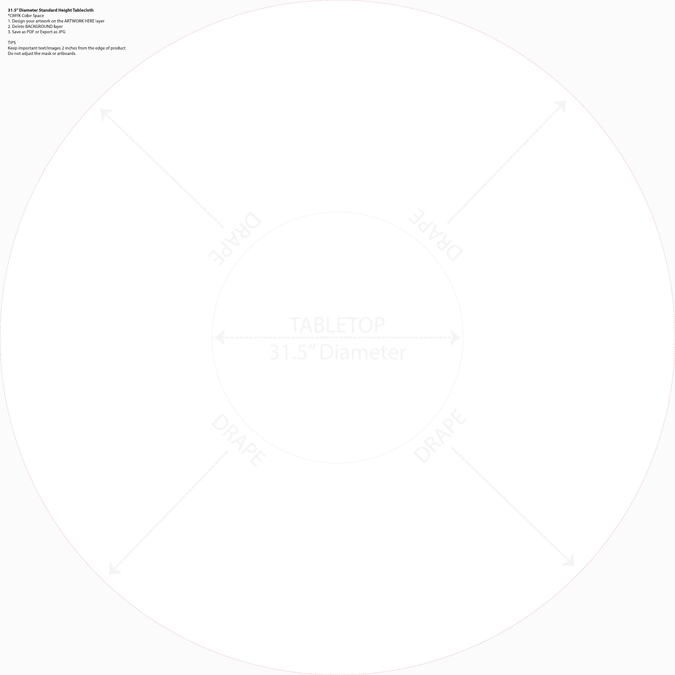 31.5 inch Round Table Throw 28 inch Standard Height panel and safe-area layout template