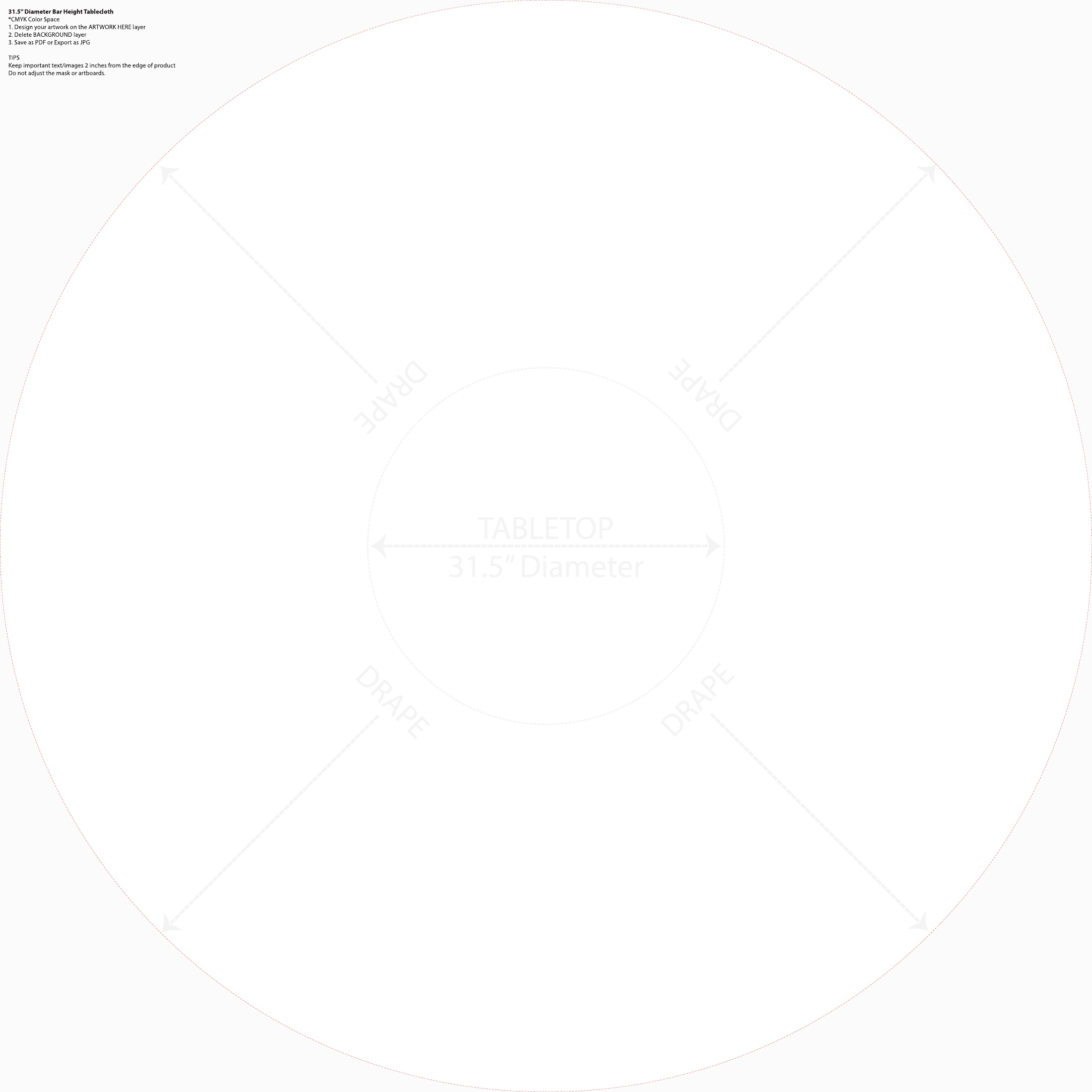 31.5 inch Round Table Throw 42 inch Bar Height panel and safe-area layout template