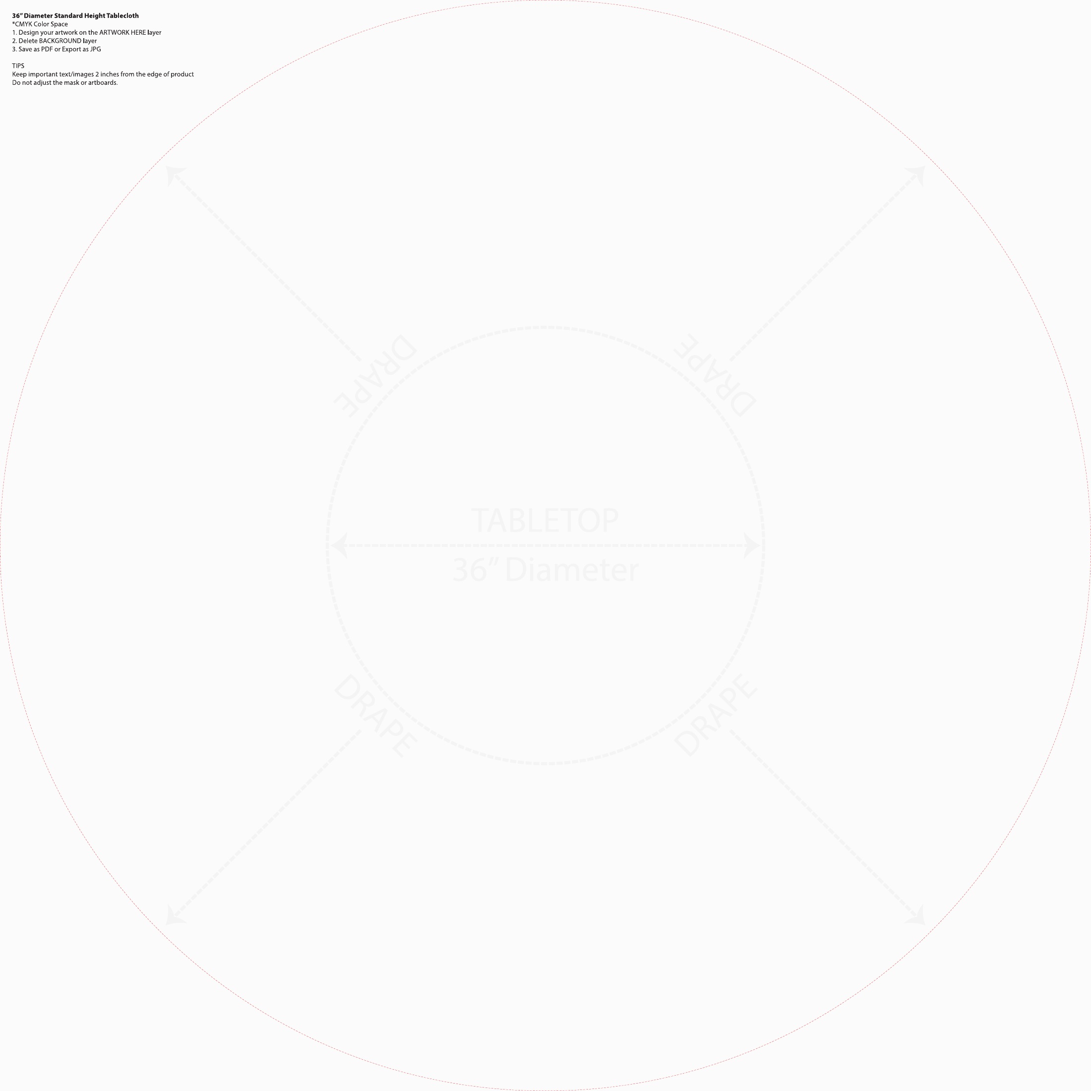36 inch Round Table Throw 28 inch Standard Height panel and safe-area layout template