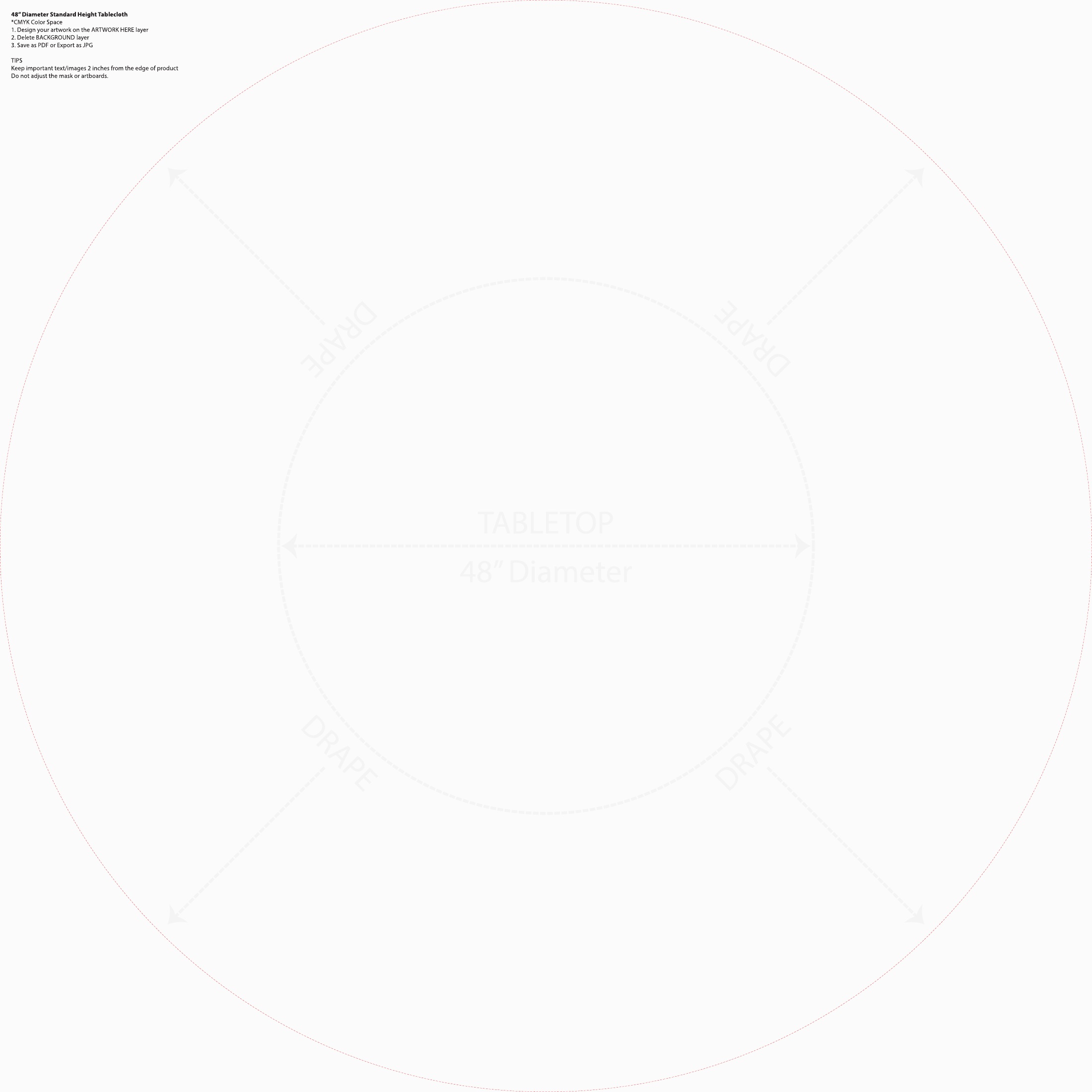 48 inch Round Table Throw 28 inch Standard Height panel and safe-area layout template