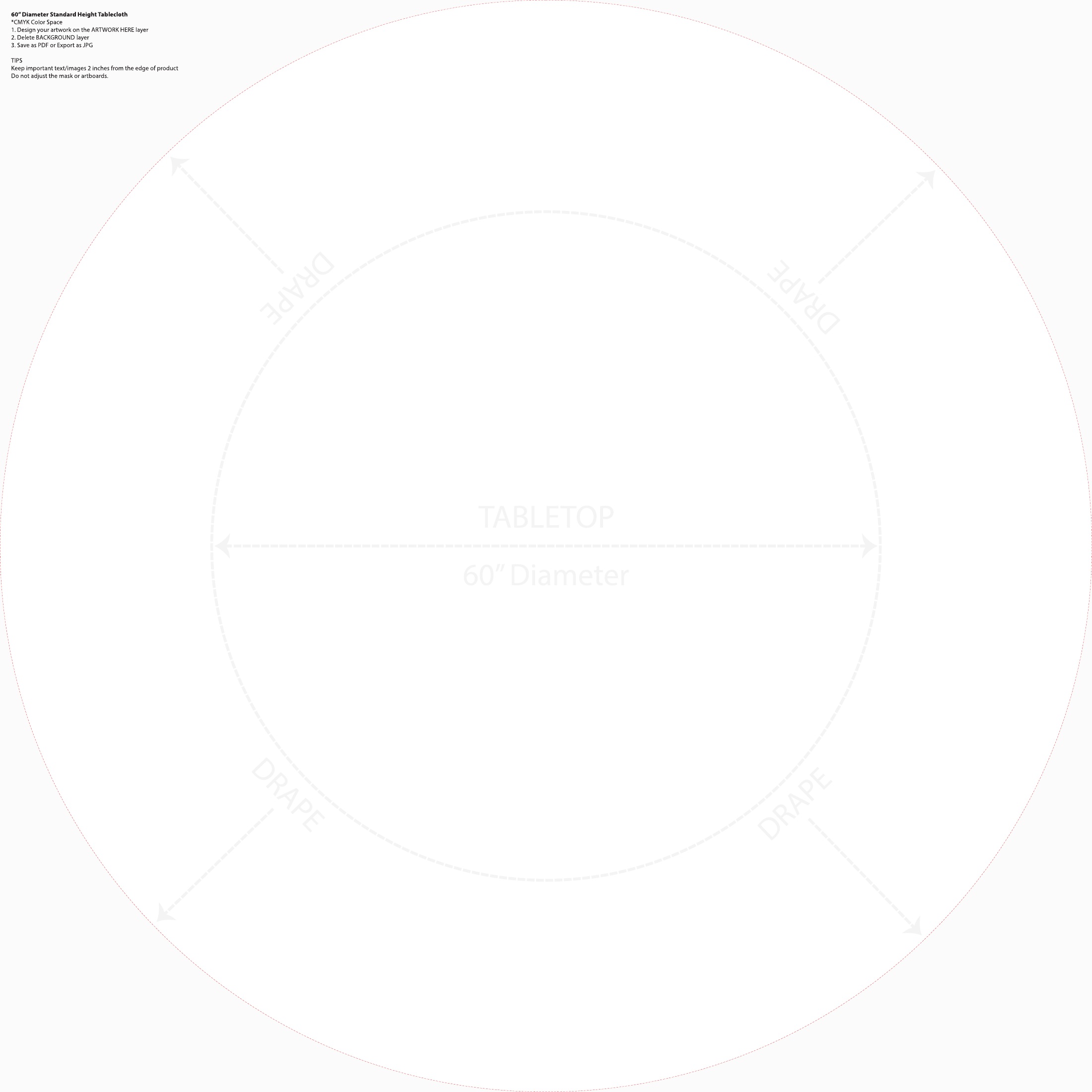 60 inch Round Table Throw 28 inch Standard Height panel and safe-area layout template