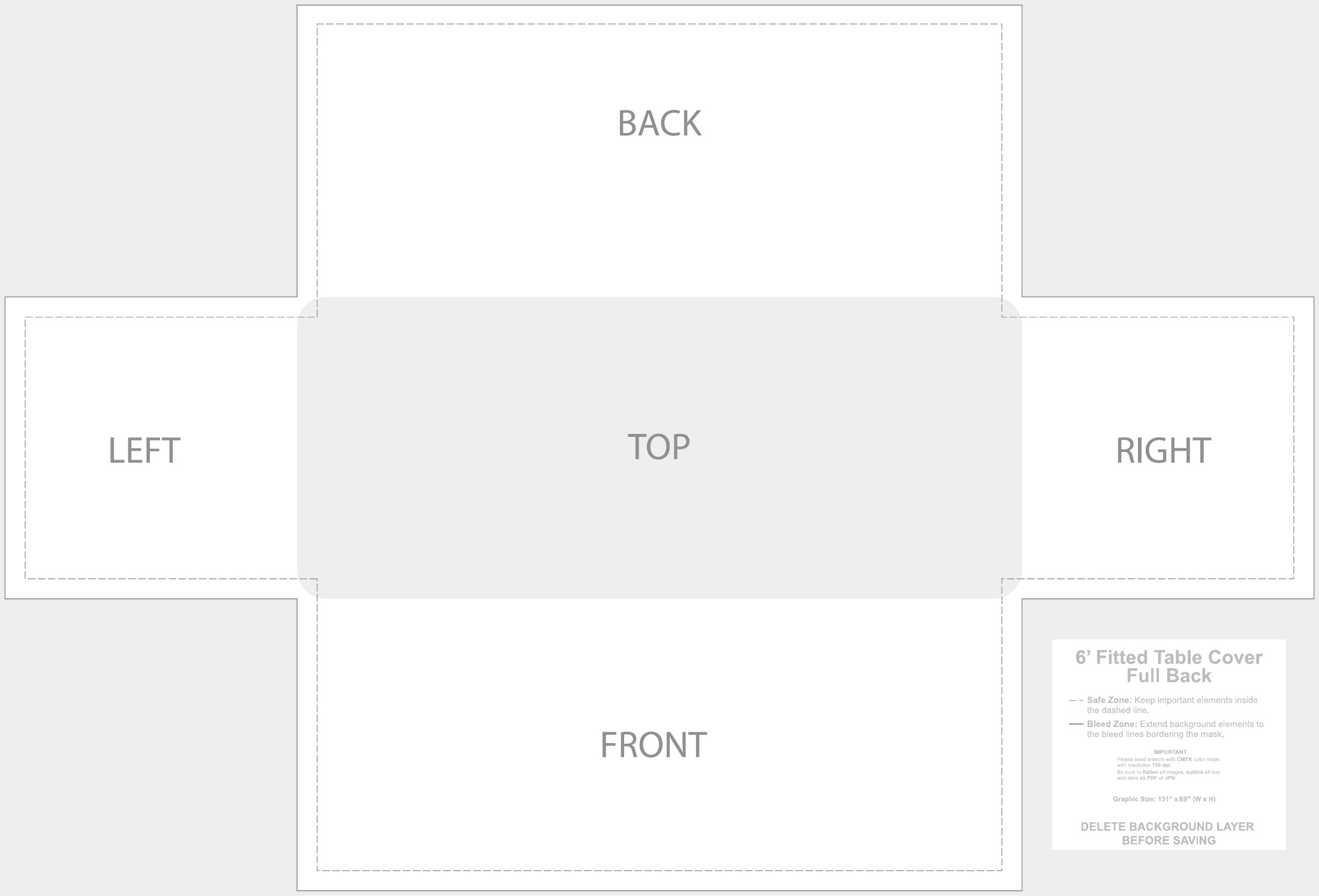 6ft Fitted Table Throw 4 sided (Closed Back) panel and safe-area layout template