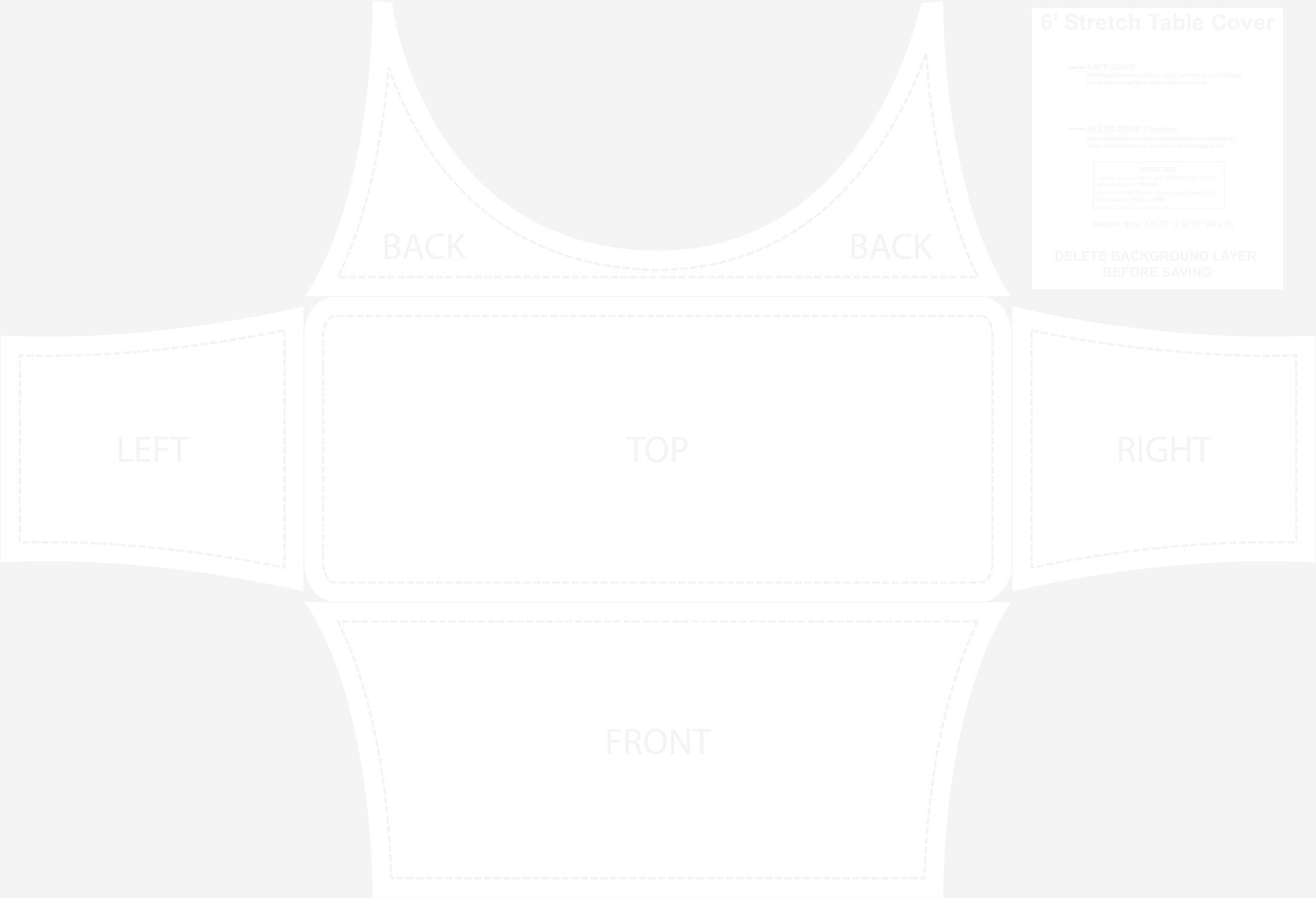 6ft Stretch Table Throw Stretch - follow shaped panel guides panel and safe-area layout template