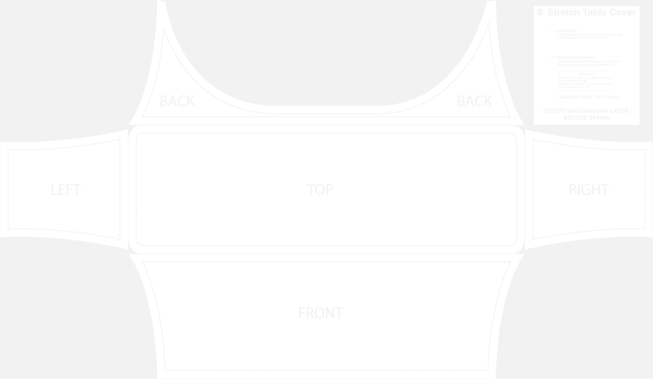 8ft Stretch Table Throw Stretch - follow shaped panel guides panel and safe-area layout template